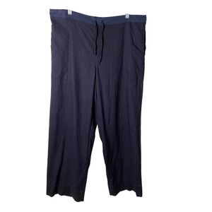 DKNY Essentials Navy Blue 100% Linen Relaxed Drawstring Wide Leg Pants Womens M